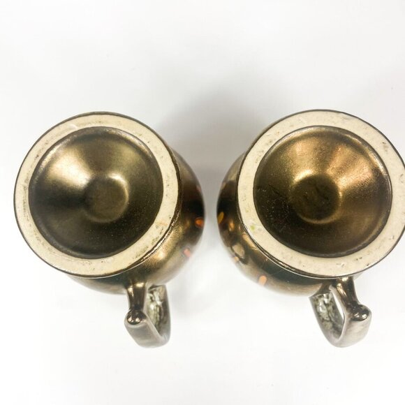 Mid century Modern Drip Glaze Copper Orange Mugs set of 2 - Picture 5 of 5